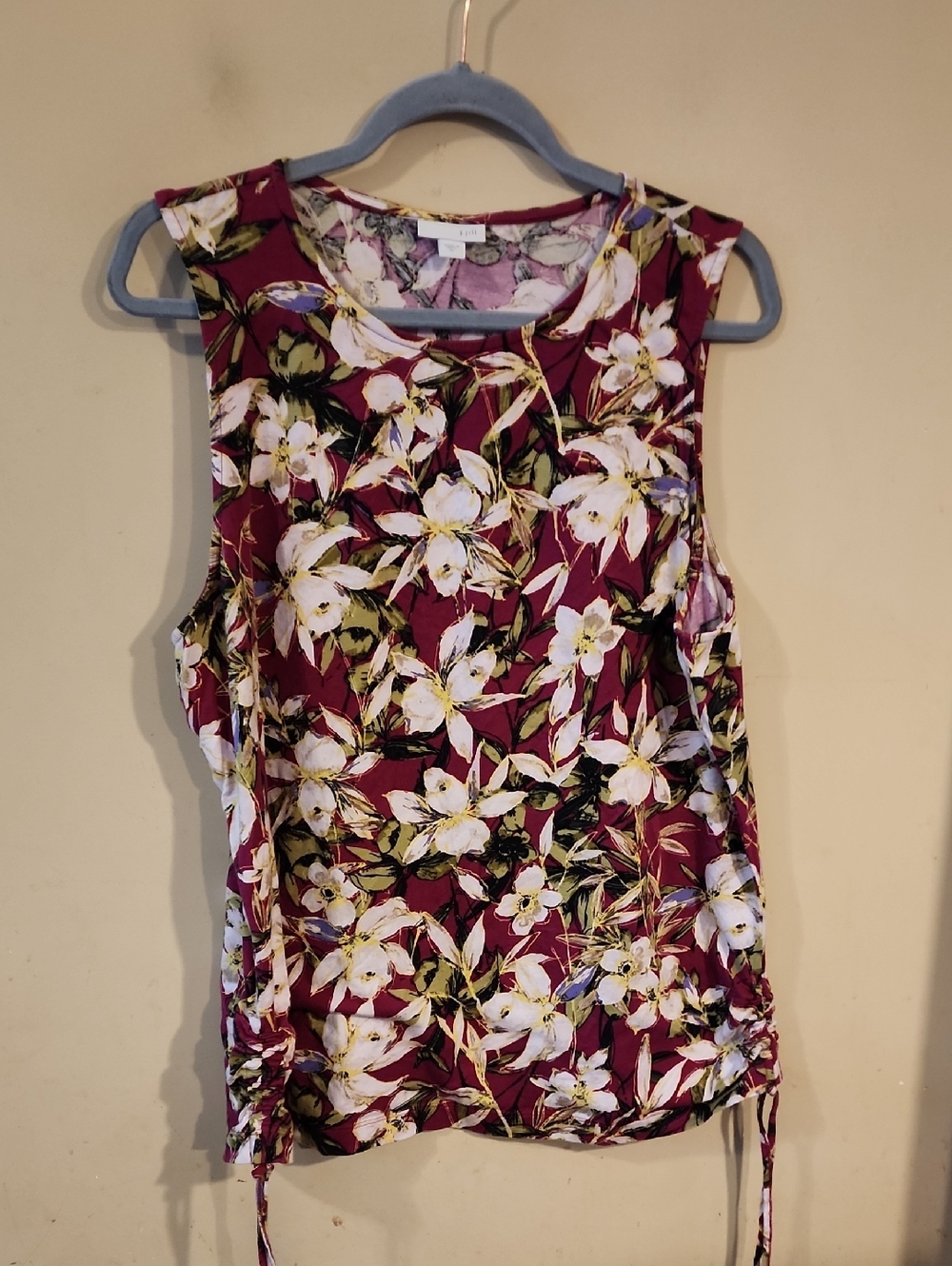 J. Jill Burgundy Floral Sleeveless Tank with Tie Hem